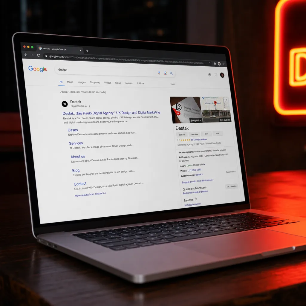 Laptop mostrando resultados do Google